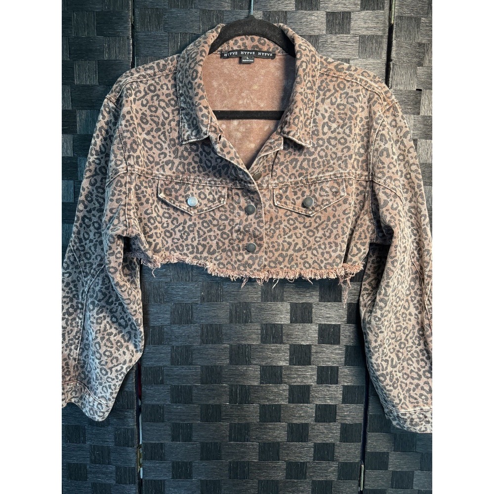 HyFve Cropped Animal Print Denim Jacket Women's large